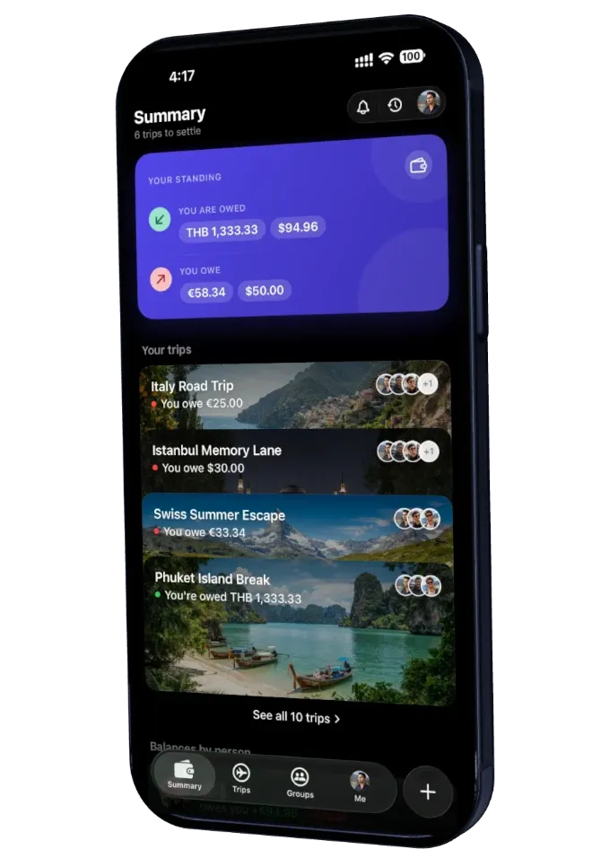 TripMath Summary screen on iPhone 17 Pro